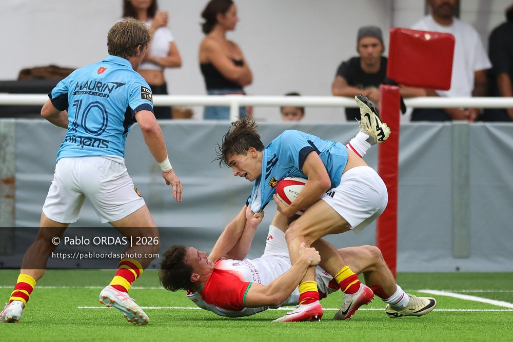 Simon Sol, lors du match amical entre le Biarritz olympique et Perpignan, le 14 août 2026 au stade Aguiléra de Biarritz, France (Photo Pablo ORDAS)