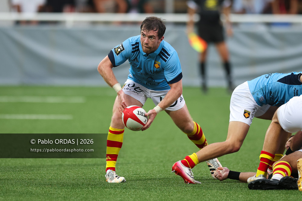 Luke McGrath, lors du match amical entre le Biarritz olympique et Perpignan, le 14 août 2026 au stade Aguiléra de Biarritz, France (Photo Pablo ORDAS)