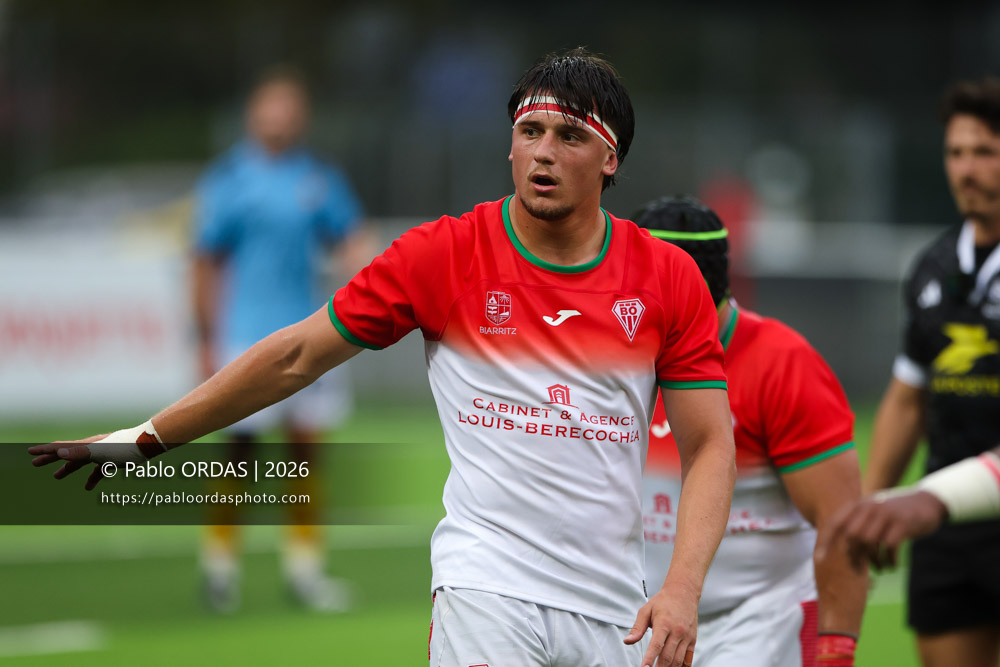 Andrea Sacco, lors du match amical entre le Biarritz olympique et Perpignan, le 14 août 2026 au stade Aguiléra de Biarritz, France (Photo Pablo ORDAS)