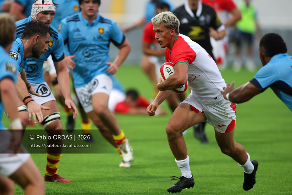 Carlo Mignot, lors du match amical entre le Biarritz olympique et Perpignan, le 14 août 2026 au stade Aguiléra de Biarritz, France (Photo Pablo ORDAS)