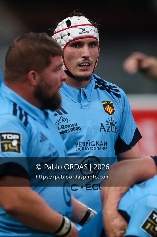 Jovan Sreckovic, lors du match amical entre le Biarritz olympique et Perpignan, le 14 août 2026 au stade Aguiléra de Biarritz, France (Photo Pablo ORDAS)