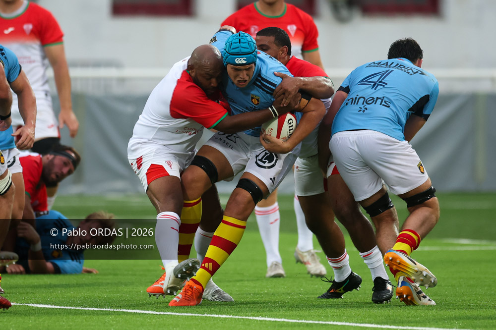Adrien Warion, lors du match amical entre le Biarritz olympique et Perpignan, le 14 août 2026 au stade Aguiléra de Biarritz, France (Photo Pablo ORDAS)