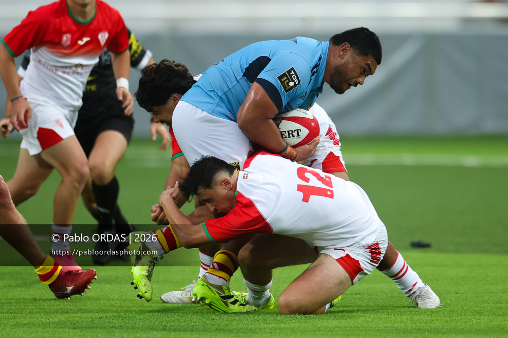 Brad Amituanai, lors du match amical entre le Biarritz olympique et Perpignan, le 14 août 2026 au stade Aguiléra de Biarritz, France (Photo Pablo ORDAS)