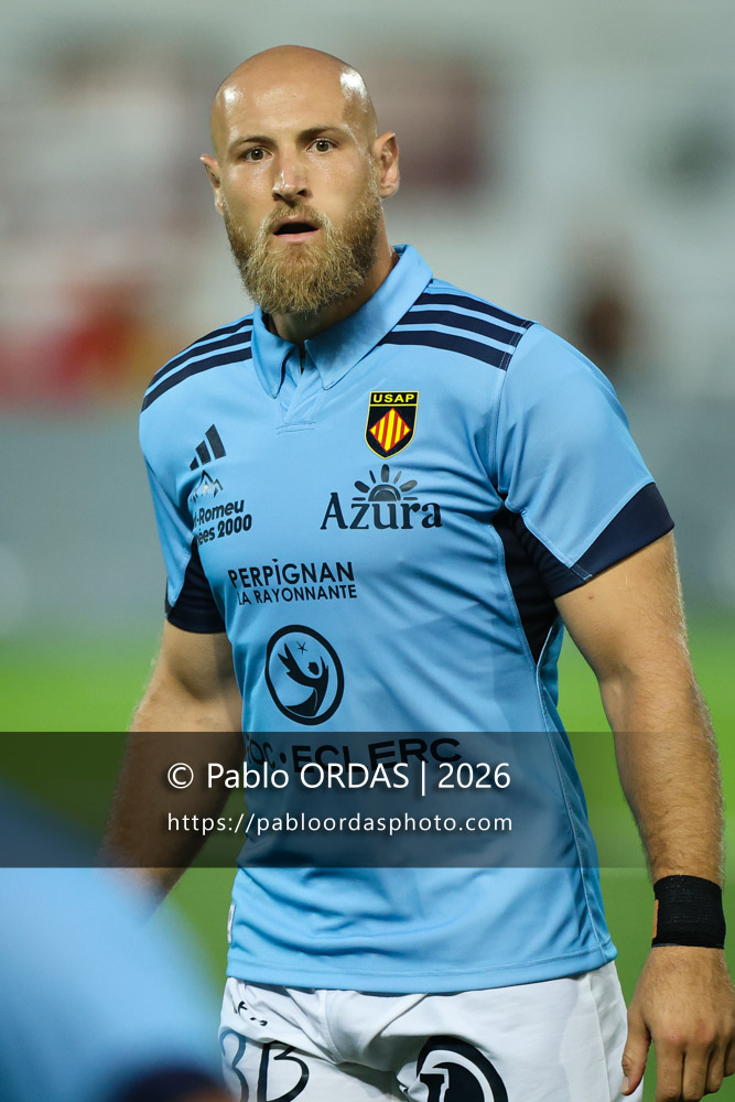 Jacobus Van Tonder, lors du match amical entre le Biarritz olympique et Perpignan, le 14 août 2026 au stade Aguiléra de Biarritz, France (Photo Pablo ORDAS)