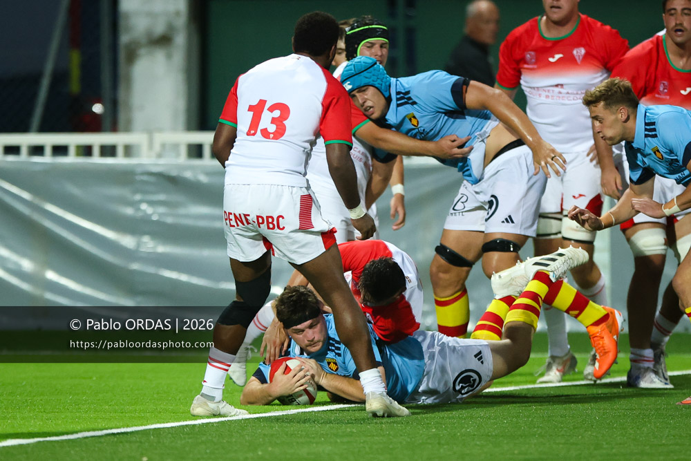 Victor Montgaillard, lors du match amical entre le Biarritz olympique et Perpignan, le 14 août 2026 au stade Aguiléra de Biarritz, France (Photo Pablo ORDAS)
