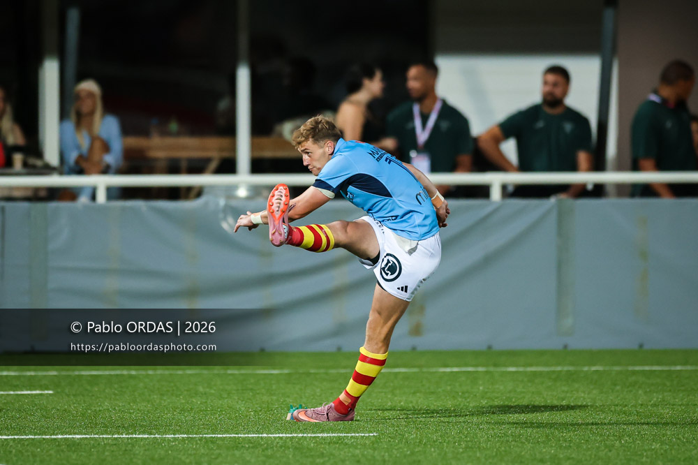 Antoine Aucagne, lors du match amical entre le Biarritz olympique et Perpignan, le 14 août 2026 au stade Aguiléra de Biarritz, France (Photo Pablo ORDAS)
