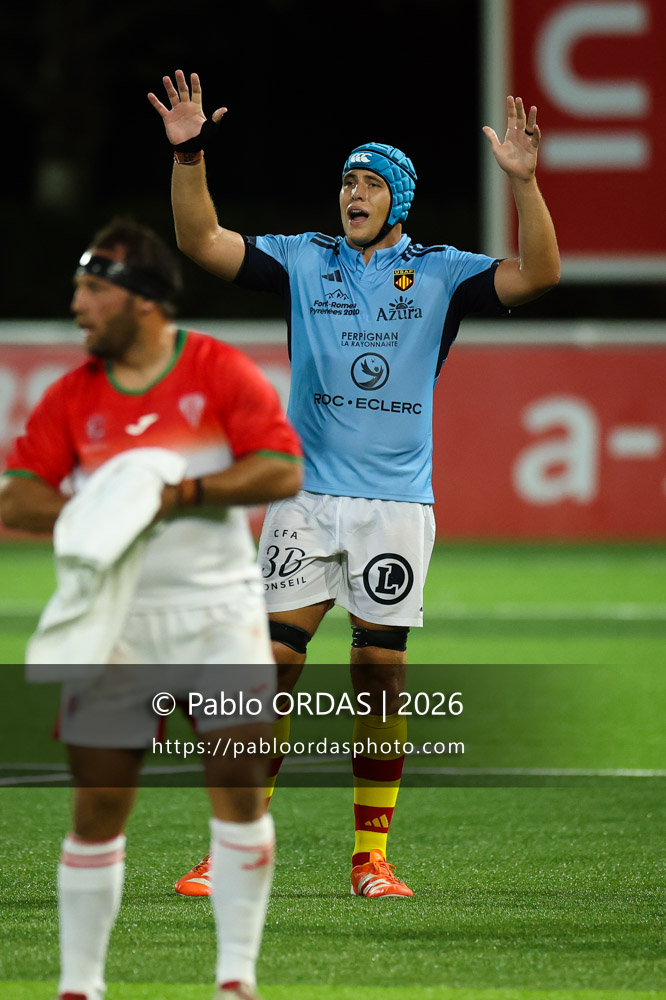 Adrien Warion, lors du match amical entre le Biarritz olympique et Perpignan, le 14 août 2026 au stade Aguiléra de Biarritz, France (Photo Pablo ORDAS)