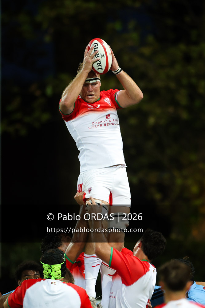 Heath Backhouse, lors du match amical entre le Biarritz olympique et Perpignan, le 14 août 2026 au stade Aguiléra de Biarritz, France (Photo Pablo ORDAS)