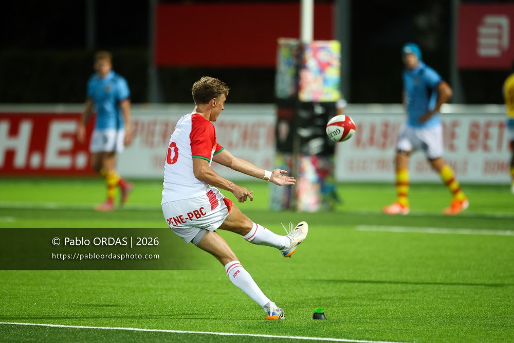 Iban Laclau, lors du match amical entre le Biarritz olympique et Perpignan, le 14 août 2026 au stade Aguiléra de Biarritz, France (Photo Pablo ORDAS)