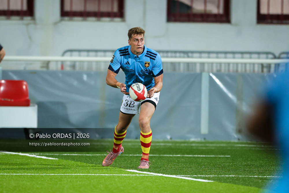 Antoine Aucagne, lors du match amical entre le Biarritz olympique et Perpignan, le 14 août 2026 au stade Aguiléra de Biarritz, France (Photo Pablo ORDAS)