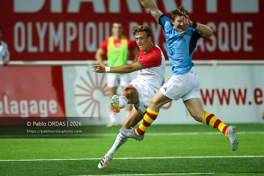 Iban Laclau, lors du match amical entre le Biarritz olympique et Perpignan, le 14 août 2026 au stade Aguiléra de Biarritz, France (Photo Pablo ORDAS)