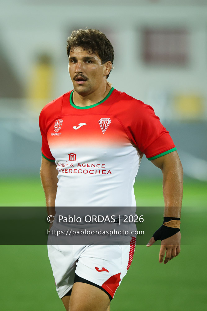 Luka Begic, lors du match amical entre le Biarritz olympique et Perpignan, le 14 août 2026 au stade Aguiléra de Biarritz, France (Photo Pablo ORDAS)