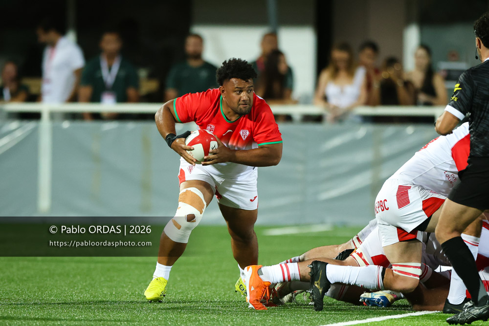 Sione Vailanu, lors du match amical entre le Biarritz olympique et Perpignan, le 14 août 2026 au stade Aguiléra de Biarritz, France (Photo Pablo ORDAS)