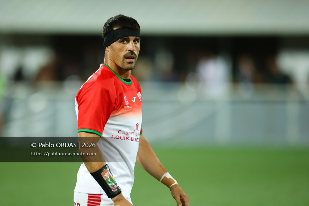 Rémi Bourdeau, lors du match amical entre le Biarritz olympique et Perpignan, le 14 août 2026 au stade Aguiléra de Biarritz, France (Photo Pablo ORDAS)