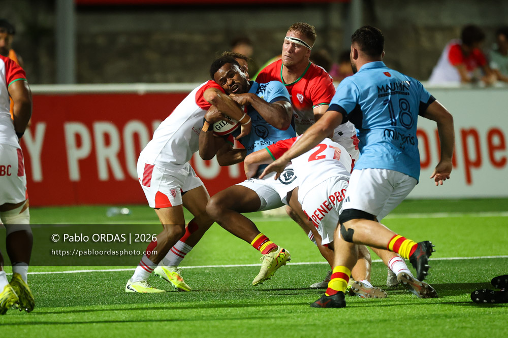 Eneriko Buliruarua, lors du match amical entre le Biarritz olympique et Perpignan, le 14 août 2026 au stade Aguiléra de Biarritz, France (Photo Pablo ORDAS)