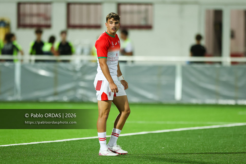 Raphaël Dubois, lors du match amical entre le Biarritz olympique et Perpignan, le 14 août 2026 au stade Aguiléra de Biarritz, France (Photo Pablo ORDAS)