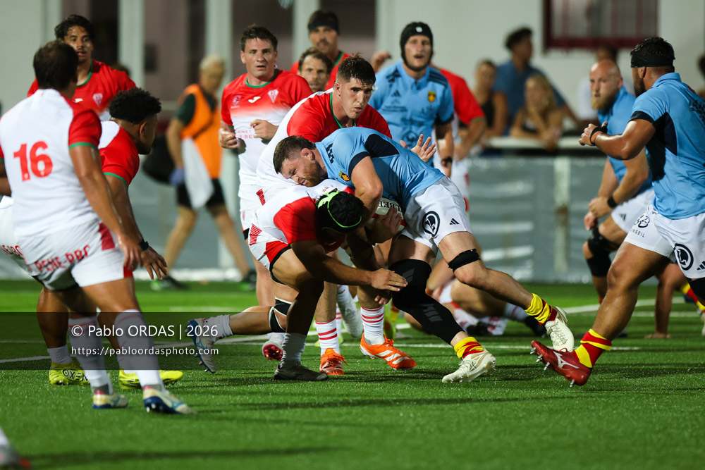 Lachlan Swinton, lors du match amical entre le Biarritz olympique et Perpignan, le 14 août 2026 au stade Aguiléra de Biarritz, France (Photo Pablo ORDAS)