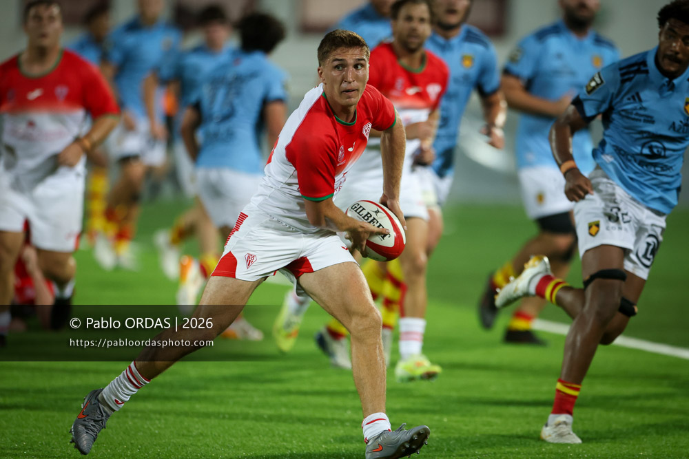 Thomas Dolhagaray, lors du match amical entre le Biarritz olympique et Perpignan, le 14 août 2026 au stade Aguiléra de Biarritz, France (Photo Pablo ORDAS)
