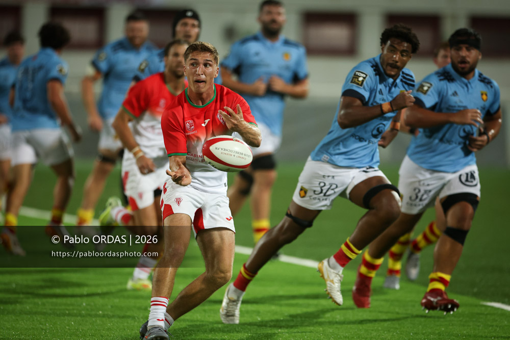 Thomas Dolhagaray, lors du match amical entre le Biarritz olympique et Perpignan, le 14 août 2026 au stade Aguiléra de Biarritz, France (Photo Pablo ORDAS)
