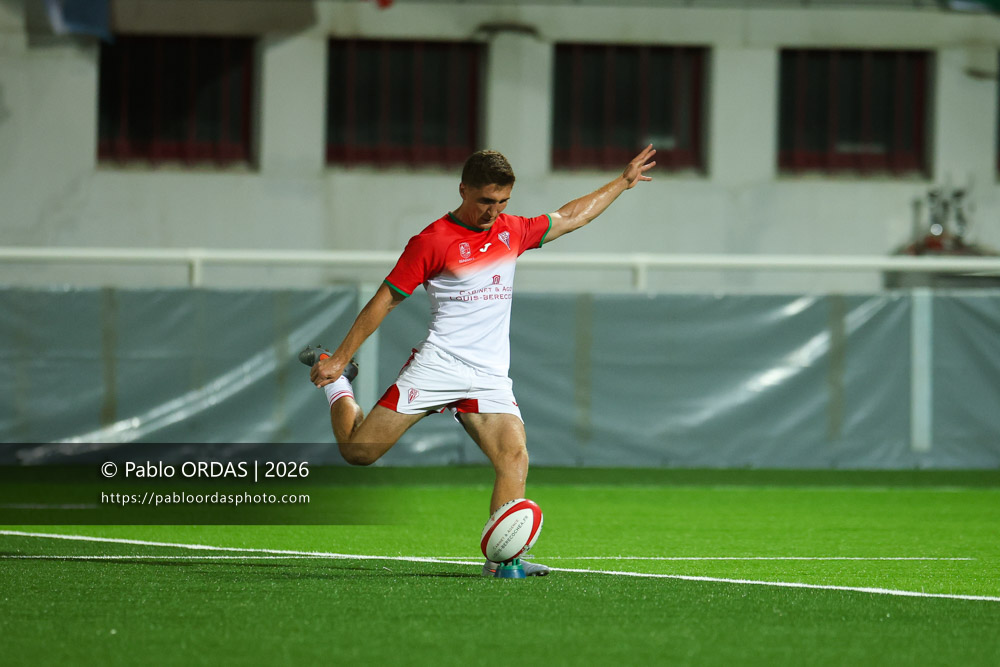 Thomas Dolhagaray, lors du match amical entre le Biarritz olympique et Perpignan, le 14 août 2026 au stade Aguiléra de Biarritz, France (Photo Pablo ORDAS)