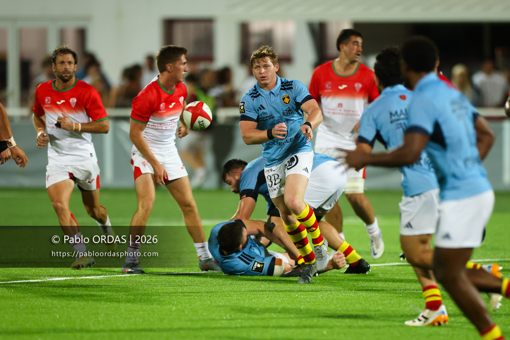 James Hall, lors du match amical entre le Biarritz olympique et Perpignan, le 14 août 2026 au stade Aguiléra de Biarritz, France (Photo Pablo ORDAS)