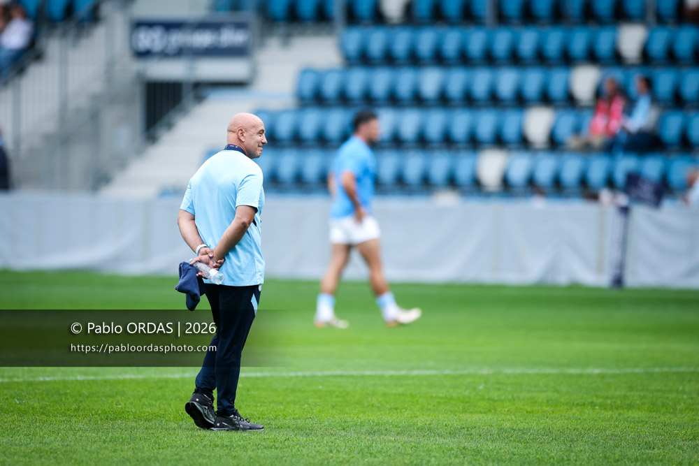 Laurent Travers, lors du match amical entre l'Aviron bayonnais et le Biarritz olympique, le 20 août 2026 au stade Jean Dauger de Bayonne, France (Photo Pablo ORDAS)