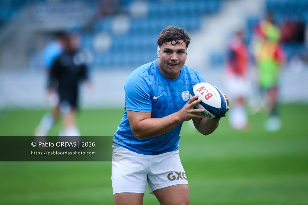 Lucas Martin, lors du match amical entre l'Aviron bayonnais et le Biarritz olympique, le 20 août 2026 au stade Jean Dauger de Bayonne, France (Photo Pablo ORDAS)