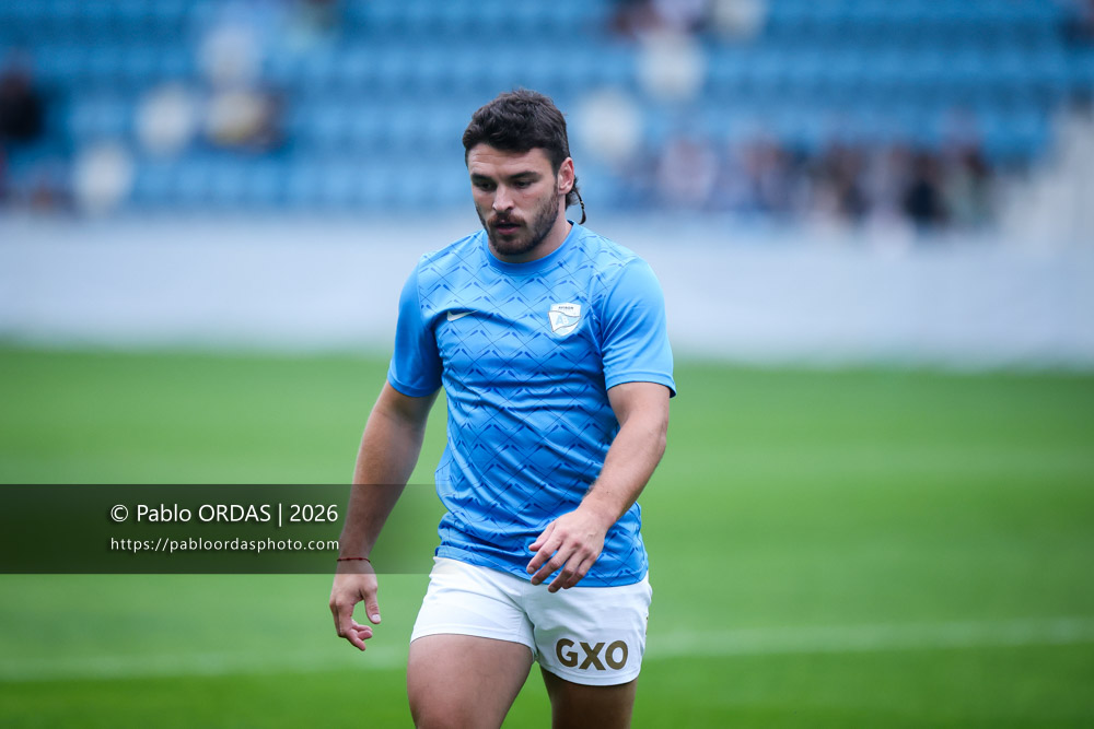 Mateo Carreras, lors du match amical entre l'Aviron bayonnais et le Biarritz olympique, le 20 août 2026 au stade Jean Dauger de Bayonne, France (Photo Pablo ORDAS)