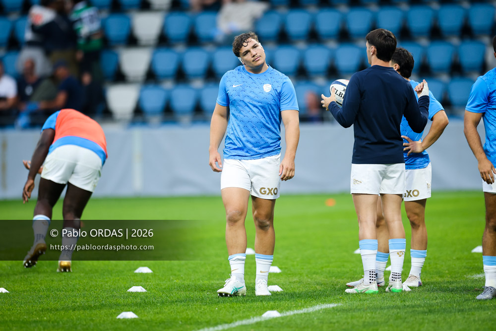 Lucas Martin, lors du match amical entre l'Aviron bayonnais et le Biarritz olympique, le 20 août 2026 au stade Jean Dauger de Bayonne, France (Photo Pablo ORDAS)