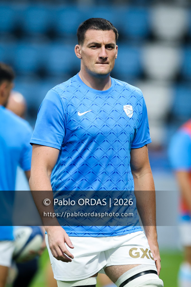Ewan Johnson, lors du match amical entre l'Aviron bayonnais et le Biarritz olympique, le 20 août 2026 au stade Jean Dauger de Bayonne, France (Photo Pablo ORDAS)