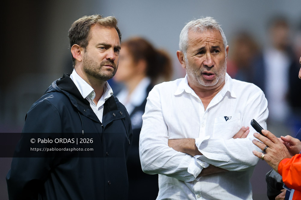 Cyril Arrosteguy, Philippe Tayeb, lors du match amical entre l'Aviron bayonnais et le Biarritz olympique, le 20 août 2026 au stade Jean Dauger de Bayonne, France (Photo Pablo ORDAS)