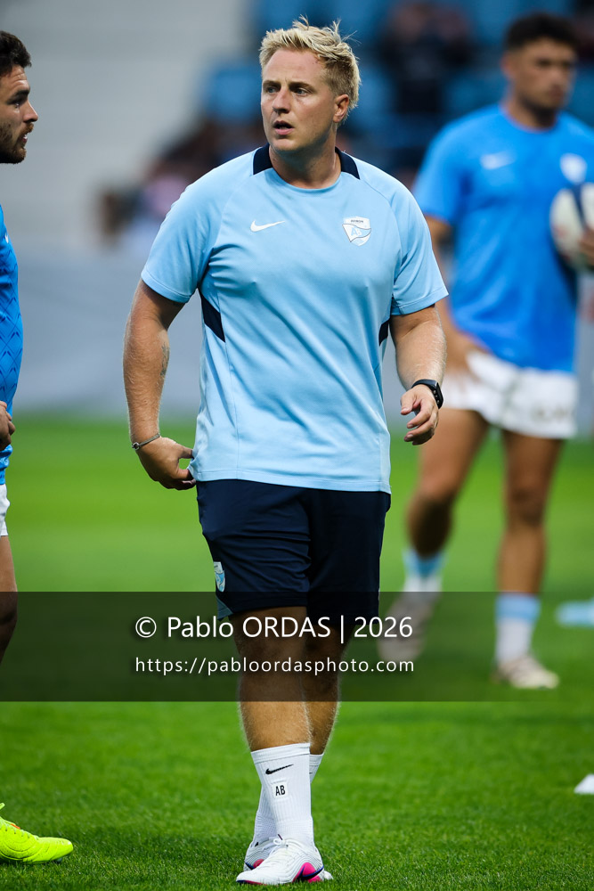 Arnaud Baratchart, lors du match amical entre l'Aviron bayonnais et le Biarritz olympique, le 20 août 2026 au stade Jean Dauger de Bayonne, France (Photo Pablo ORDAS)