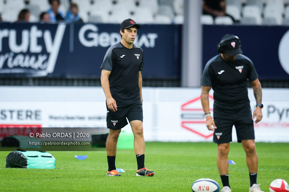 James Hart, lors du match amical entre l'Aviron bayonnais et le Biarritz olympique, le 20 août 2026 au stade Jean Dauger de Bayonne, France (Photo Pablo ORDAS)