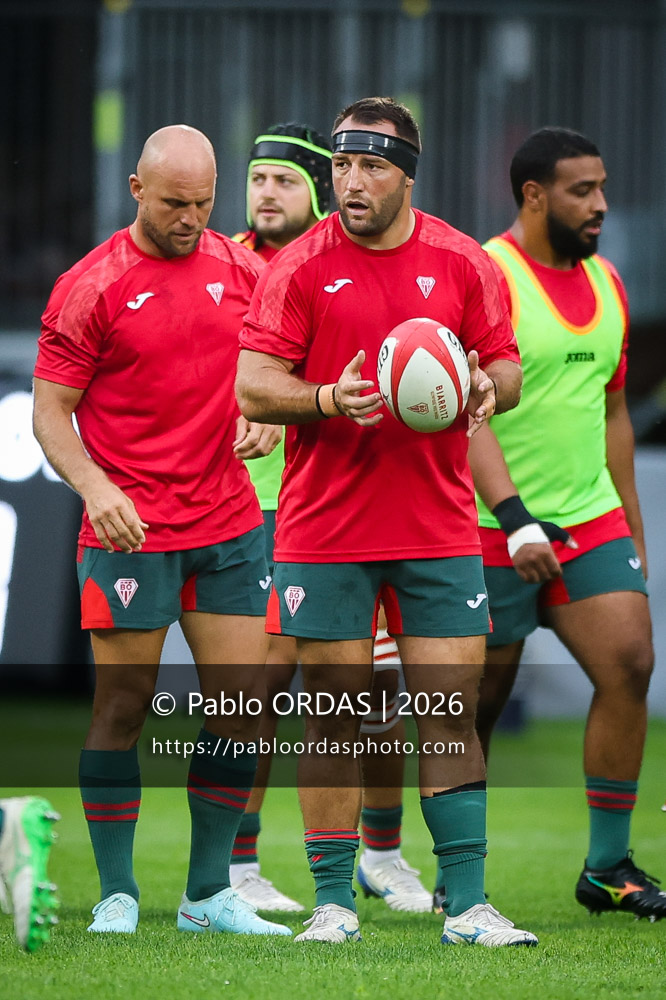 Iban Hiriart Urruty, lors du match amical entre l'Aviron bayonnais et le Biarritz olympique, le 20 août 2026 au stade Jean Dauger de Bayonne, France (Photo Pablo ORDAS)