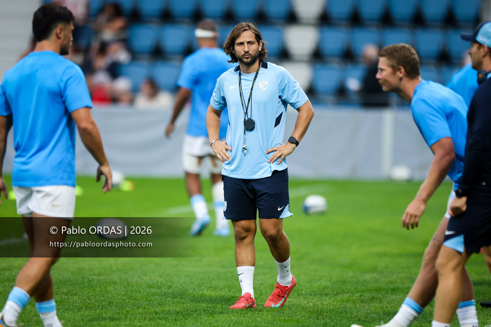 Antoine Kneblewski, lors du match amical entre l'Aviron bayonnais et le Biarritz olympique, le 20 août 2026 au stade Jean Dauger de Bayonne, France (Photo Pablo ORDAS)