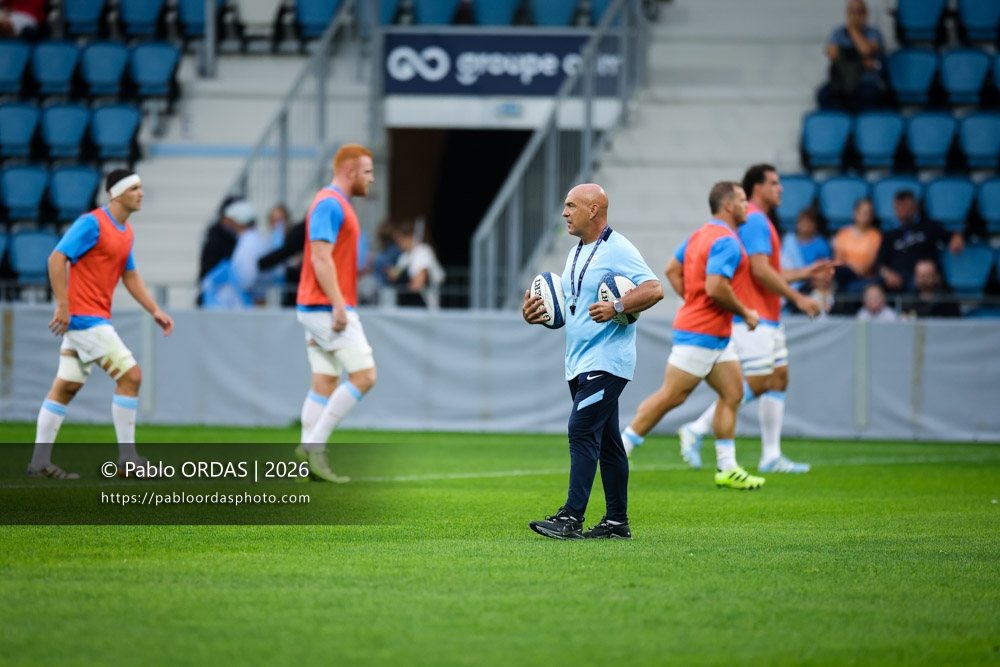 Laurent Travers, lors du match amical entre l'Aviron bayonnais et le Biarritz olympique, le 20 août 2026 au stade Jean Dauger de Bayonne, France (Photo Pablo ORDAS)