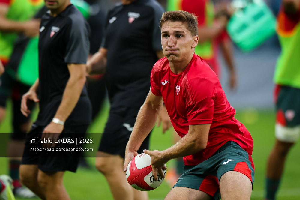 Thomas Dolhagaray, lors du match amical entre l'Aviron bayonnais et le Biarritz olympique, le 20 août 2026 au stade Jean Dauger de Bayonne, France (Photo Pablo ORDAS)
