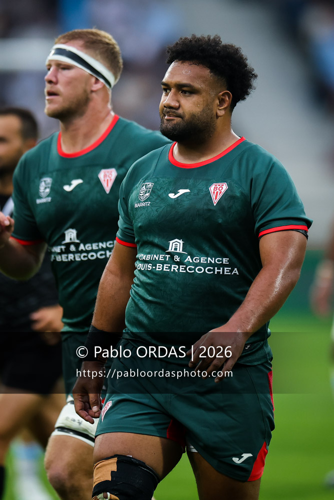 Sione Vailanu, lors du match amical entre l'Aviron bayonnais et le Biarritz olympique, le 20 août 2026 au stade Jean Dauger de Bayonne, France (Photo Pablo ORDAS)