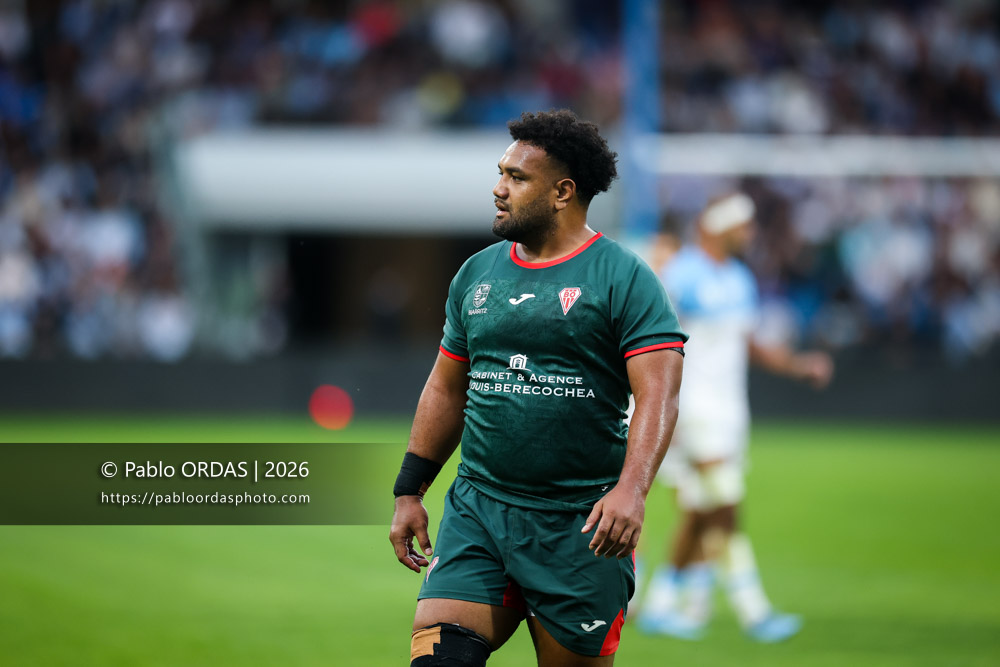 Sione Vailanu, lors du match amical entre l'Aviron bayonnais et le Biarritz olympique, le 20 août 2026 au stade Jean Dauger de Bayonne, France (Photo Pablo ORDAS)