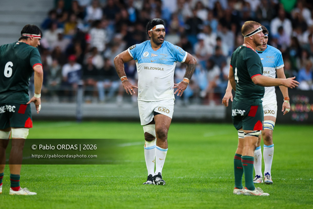 Brian Alainu'uese, lors du match amical entre l'Aviron bayonnais et le Biarritz olympique, le 20 août 2026 au stade Jean Dauger de Bayonne, France (Photo Pablo ORDAS)