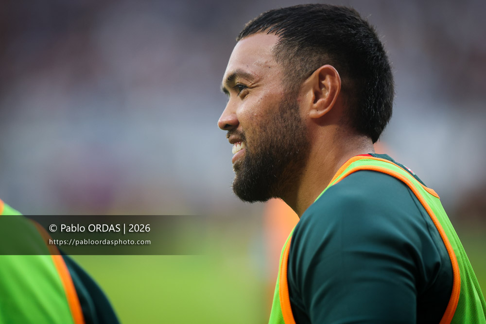 Duncan Paia'aua, lors du match amical entre l'Aviron bayonnais et le Biarritz olympique, le 20 août 2026 au stade Jean Dauger de Bayonne, France (Photo Pablo ORDAS)