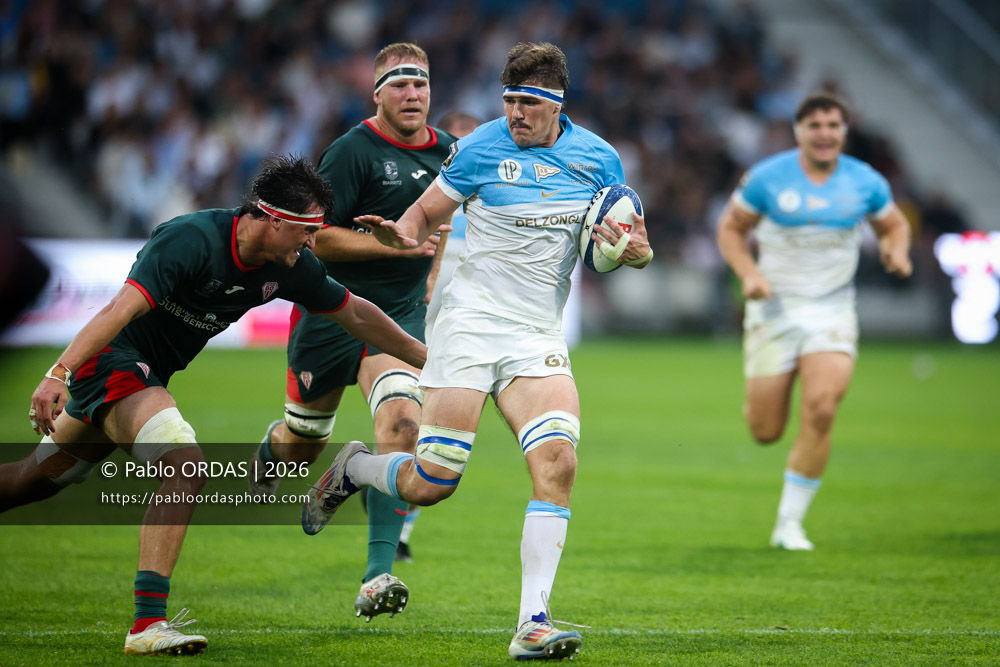 Baptiste Héguy, lors du match amical entre l'Aviron bayonnais et le Biarritz olympique, le 20 août 2026 au stade Jean Dauger de Bayonne, France (Photo Pablo ORDAS)