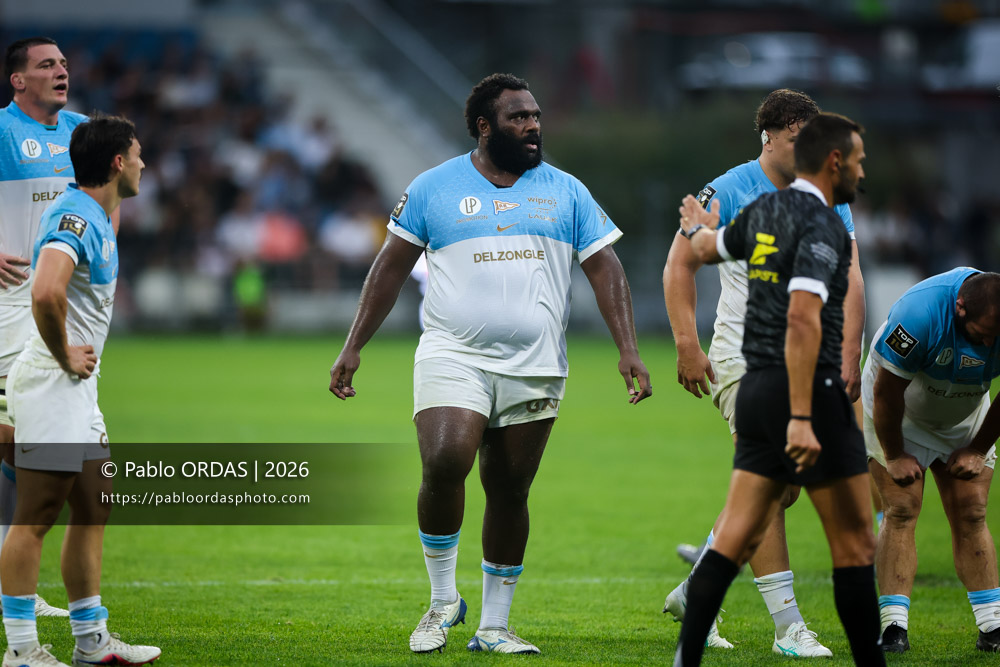 Luke Tagi, lors du match amical entre l'Aviron bayonnais et le Biarritz olympique, le 20 août 2026 au stade Jean Dauger de Bayonne, France (Photo Pablo ORDAS)