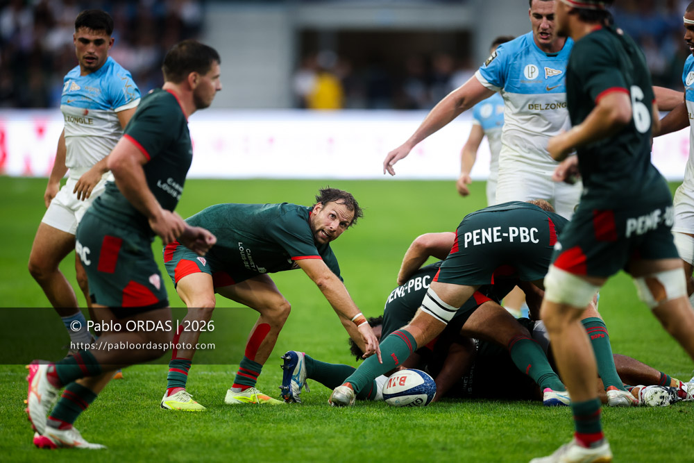 Yann Lesgourgues, lors du match amical entre l'Aviron bayonnais et le Biarritz olympique, le 20 août 2026 au stade Jean Dauger de Bayonne, France (Photo Pablo ORDAS)