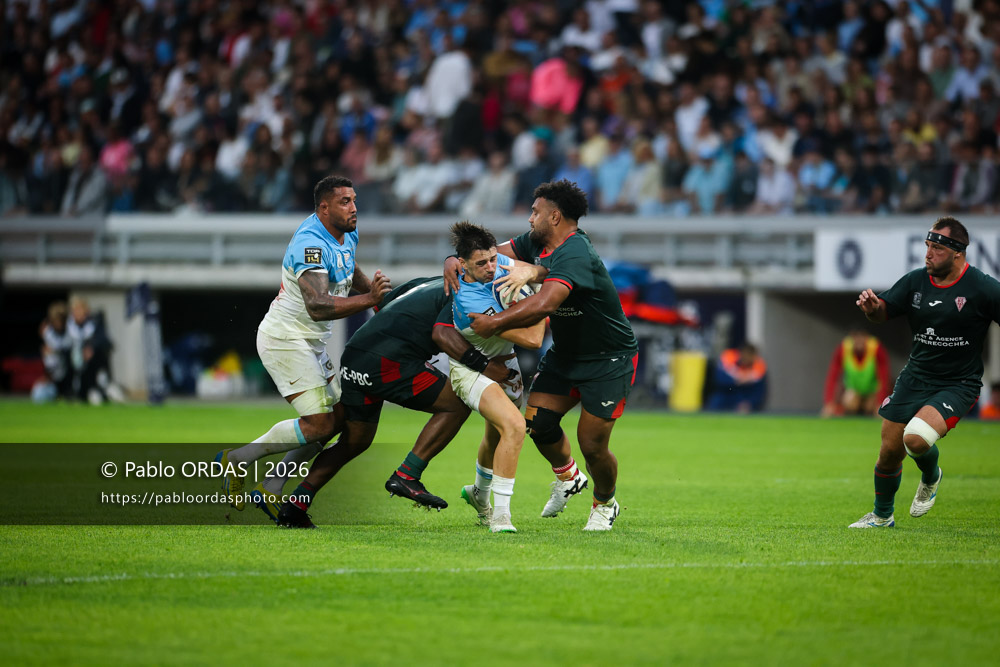 Bastien Rasal, lors du match amical entre l'Aviron bayonnais et le Biarritz olympique, le 20 août 2026 au stade Jean Dauger de Bayonne, France (Photo Pablo ORDAS)