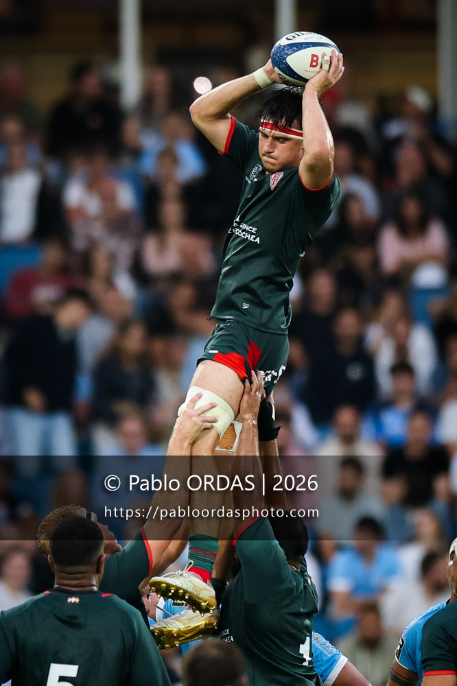 Andrea Sacco, lors du match amical entre l'Aviron bayonnais et le Biarritz olympique, le 20 août 2026 au stade Jean Dauger de Bayonne, France (Photo Pablo ORDAS)