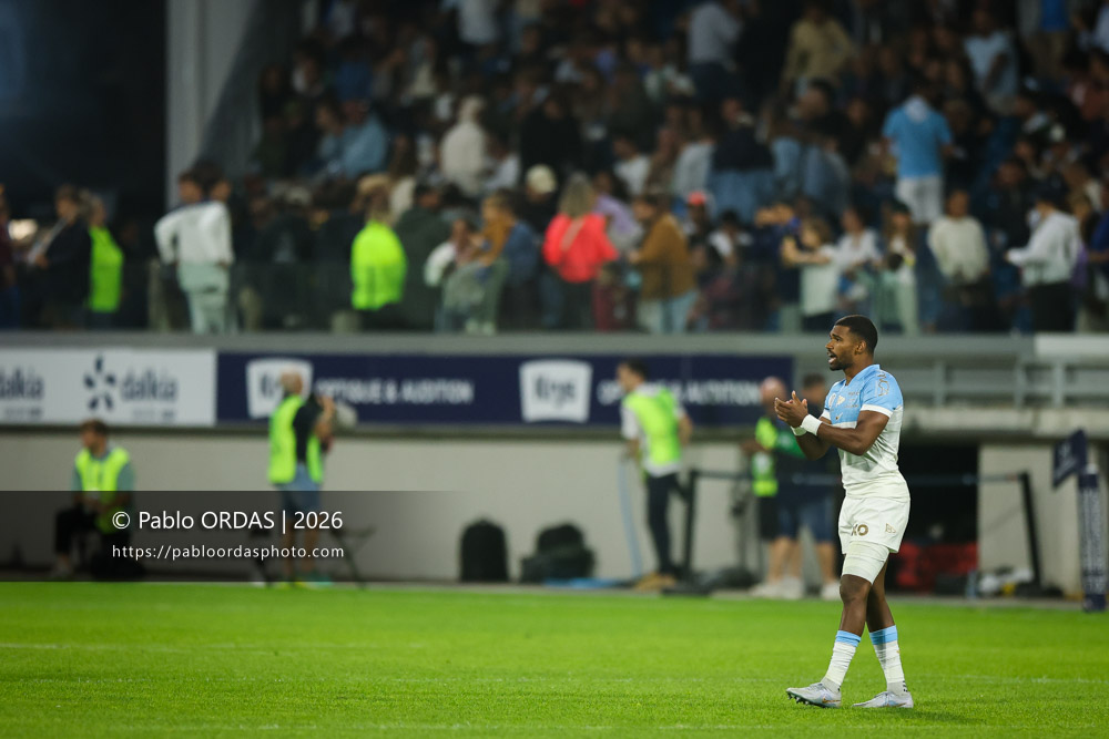 Léo Coly, lors du match amical entre l'Aviron bayonnais et le Biarritz olympique, le 20 août 2026 au stade Jean Dauger de Bayonne, France (Photo Pablo ORDAS)
