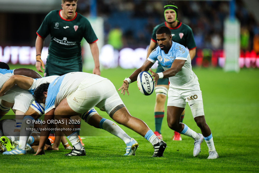Léo Coly, lors du match amical entre l'Aviron bayonnais et le Biarritz olympique, le 20 août 2026 au stade Jean Dauger de Bayonne, France (Photo Pablo ORDAS)