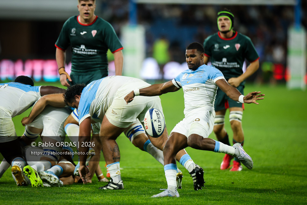 Léo Coly, lors du match amical entre l'Aviron bayonnais et le Biarritz olympique, le 20 août 2026 au stade Jean Dauger de Bayonne, France (Photo Pablo ORDAS)