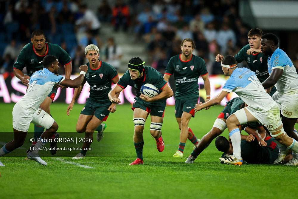 Jessy Jegerlehner, lors du match amical entre l'Aviron bayonnais et le Biarritz olympique, le 20 août 2026 au stade Jean Dauger de Bayonne, France (Photo Pablo ORDAS)